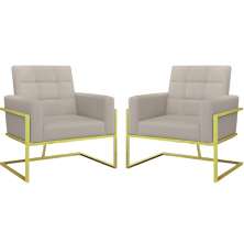 Kit 2 Poltronas Cadeira com Base de Ferro Dourada para Esritório Corino MOBLAN decor