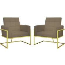 Kit 2 Poltronas Cadeira com Base de Ferro Dourada para Esritório Corino MOBLAN decor