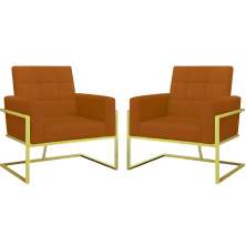 Kit 2 Poltronas Cadeira com Base de Ferro Dourada para Esritório Corino MOBLAN decor