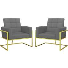 Kit 2 Poltronas Cadeira com Base de Ferro Dourada para Esritório Corino MOBLAN decor