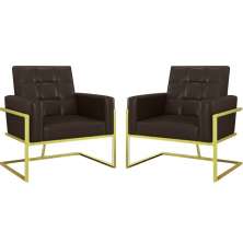 Kit 2 Poltronas Cadeira com Base de Ferro Dourada para Esritório Corino MOBLAN decor