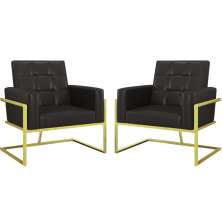Kit 2 Poltronas Cadeira com Base de Ferro Dourada para Esritório Corino MOBLAN decor