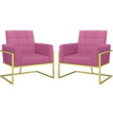 Kit 2 Poltronas Cadeira com Base de Ferro Dourada para Esritório Corino MOBLAN decor