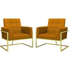 Kit 2 Poltronas Cadeira com Base de Ferro Dourada para Esritório Corino MOBLAN decor