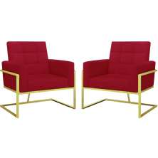 Kit 2 Poltronas Cadeira com Base de Ferro Dourada para Esritório Corino MOBLAN decor