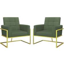 Kit 2 Poltronas Cadeira com Base de Ferro Dourada para Esritório Corino MOBLAN decor