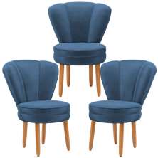 Kit 3 Poltronas Estofada para Sala de Jantar Confortável Tecido Veludo MOBLAN decor