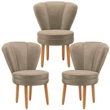 Kit 3 Poltronas Estofada para Sala de Jantar Confortável Tecido Veludo MOBLAN decor
