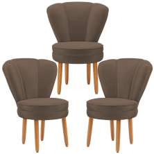Kit 3 Poltronas Estofada para Sala de Jantar Confortável Tecido Veludo MOBLAN decor