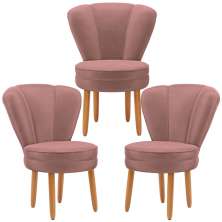 Kit 3 Poltronas Estofada para Sala de Jantar Confortável Tecido Veludo MOBLAN decor