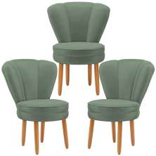 Kit 3 Poltronas Estofada para Sala de Jantar Confortável Tecido Veludo MOBLAN decor