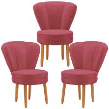 Kit 3 Poltronas Estofada para Sala de Jantar Confortável Tecido Veludo MOBLAN decor