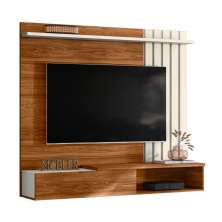 Painel Home Suspenso Vegas 1.6 com Ripado e 1 Porta 160 cm Cinamomo/Perola Metalizado