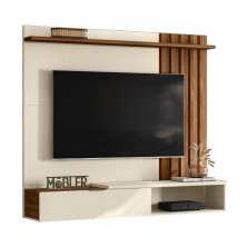 Painel Home Suspenso Vegas 1.6 com Ripado e 1 Porta 160 cm Perola Metalizado/Cinamomo