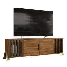 Rack Bancada Metallic 1.9 Com Portas Ripadas e Pés de Metal Cinamomo Mel