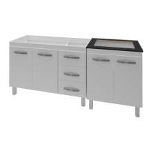 Armário Cozinha Gabinete Pia De 120 Cm Bianca Com Balcão Cooktop 4 Bocas Branco Jade 