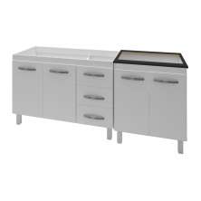 Armário Cozinha Gabinete Pia De 120 Cm Bianca Com Balcão Cooktop 5 Bocas Branco Jade 