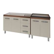Armário Cozinha Gabinete Pia De 120 Cm Bianca Com Balcão Cooktop 5 Bocas Savana Frente Off-white Jade 