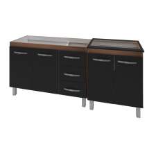 Armário Cozinha Gabinete Pia De 120 Cm Bianca Com Balcão Cooktop 5 Bocas Savana Frente Preta Jade 