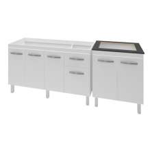 Armário Cozinha Gabinete Pia De 140 cm Camile Com Balcão Cooktop 4 Bocas Branco Jade 