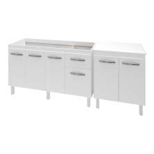 Armário Cozinha Gabinete Pia De 140 cm Camile Com Balcão Multiuso Micro-ondas Branco Serena 