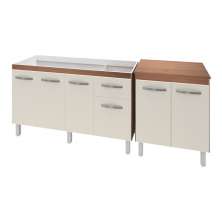Armário Cozinha Gabinete Pia De 140 cm Camile Com Balcão Multiuso Micro-ondas Savana Frente Off-white Serena 