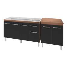 Armário Cozinha Gabinete Pia De 140 cm Camile Com Balcão Multiuso Micro-ondas Savana Frente Preta Serena 