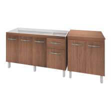 Armário Cozinha Gabinete Pia De 140 cm Camile Com Balcão Multiuso Micro-ondas Savana Serena 