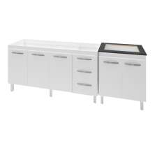 Armário Cozinha Gabinete Pia De 140 cm Carina Com Balcão Cooktop 4 Bocas Branco Jade 