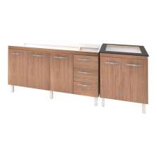 Armário Cozinha Gabinete Pia De 140 cm Carina Com Balcão Cooktop 4 Bocas Savana Jade 