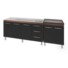 Armário Cozinha Gabinete Pia De 150 cm Diana Com Balcão Cooktop 5 Bocas Savana Frente Preta Jade 