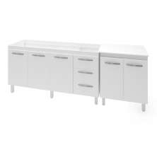 Armário Cozinha Gabinete Pia De 150 cm Diana Com Balcão Multiuso Micro-ondas Branco Serena 