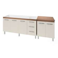 Armário Cozinha Gabinete Pia De 150 cm Diana Com Balcão Multiuso Micro-ondas Savana Frente Off-white Serena 