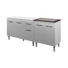 Armário Cozinha Gabinete pia de 120 cm com Balcão Cooktop 4 bocas Branco 