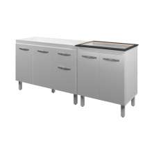 Armário Cozinha Gabinete pia de 120 cm com Balcão Cooktop 5 bocas Branco 