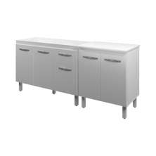 Armário Cozinha Gabinete pia de 120 cm com Balcão multiuso micro-ondas Forno Elétrico Branco 