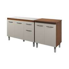 Armário Cozinha Gabinete pia de 120 cm com Balcão multiuso micro-ondas Forno Elétrico Savana frente Off-White 