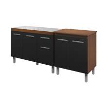 Armário Cozinha Gabinete pia de 120 cm com Balcão multiuso micro-ondas Forno Elétrico Savana frente preta 