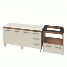 Armário Gabinete Balcão para Pia 138 cm Carina com Balcão para Cooktop 4 Bocas e Forno Elétrico Savana frente Off-White 
