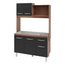 Armário Gabinete de Cozinha para pia de 120 cm Compacto 4 portas 3 gavetas Vitória Moblis Móveis Savana Frente Preta 