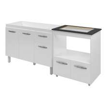 Armário Gabinete pia de 120 cm com Balcão Cooktop 4 Bocas e Forno Branco 