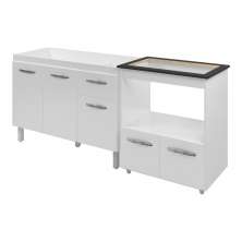Armário Gabinete pia de 120 cm com Balcão Cooktop 5 Bocas e Forno Branco 