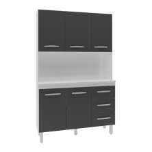 Armário Pequeno de Cozinha Compacto 5 portas 3 gavetas Amélia Moblis Móveis Branco Frente Preta 