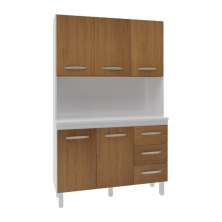 Armário Pequeno de Cozinha Compacto 5 portas 3 gavetas Amélia Moblis Móveis Branco Frente Savana 