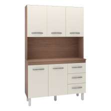 Armário Pequeno de Cozinha Compacto 5 portas 3 gavetas Amélia Moblis Móveis Savana Frente Off-White 