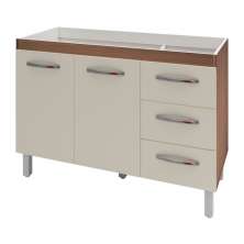Balcão Cozinha Armário Gabinete para Pia de 120 cm Bianca 2 portas e 3 Gavetas Savana e Off-White 