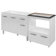 Balcao Cooktop 4 Bocas e Pia 120cms Branco Mobbs