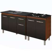 Balcao Pia 120cm e Cooktop 4 Bocas Savana Preto Mobbs