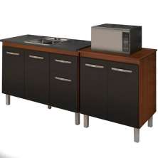 Balcao Pia 120cm e Multiuso 2 Portas 70cm Savana Preto Mobbs