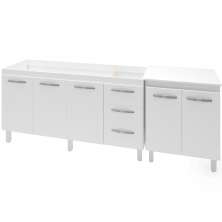 Balcao Pia 150cm e Multiuso 2 Portas 70cm Branco Mobbs